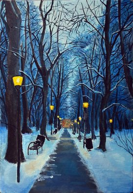 Alena Vladimirovna; Evening Alley, 2017, Original Painting Oil, 20 x 30 cm. 