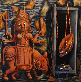 Abbas Batliwala; Durga, 2012, Original Painting Oil, 30 x 30 inches. 