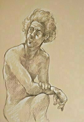 Austen Pinkerton; Indigo 13, 2020, Original Drawing Other, 37 x 55 cm. Artwork description: 241  December 18th, Narberth Art Group just before lockdown.  pencil drawing with pastel highlights on coloured ingres paper. ...