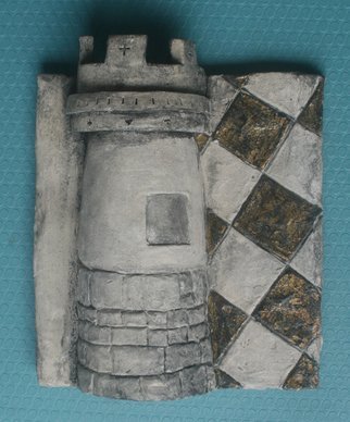 Avril Ward; Castle, 2014, Original Ceramics Handbuilt, 8 x 8 inches. Artwork description: 241        1 of 6 of the set CHESSMEN. Hand colored/ metal leaf,  ceramic. Sold as a set.       ...