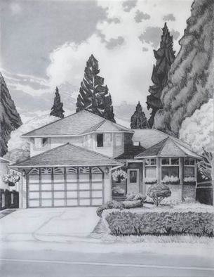 Gabriella Morrison; Campbell House, 2005, Original Drawing Pencil, 17 x 22 inches. Artwork description: 241 One of a series of drawings combining the tropes of Real Estate advertisement images and picturesque landscape - a study of suburban housing....
