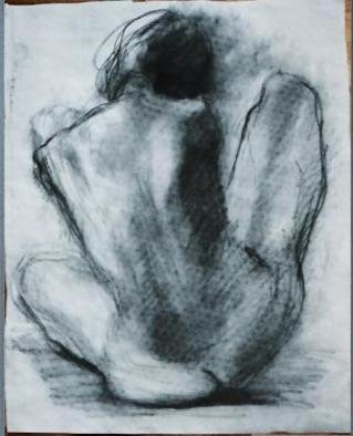 Barbara Macdougall; Seated Model From Behind, 1993, Original Drawing Charcoal, 14 x 17 inches. 