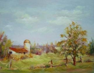 Susan Barnes; Cow Corner, 2004, Original Painting Oil, 18 x 14 inches. Artwork description: 241 A local landmark. . . used to be a dairy farm with cows and now has been preseved as open space....