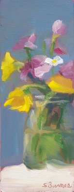 Susan Barnes; Purple And Yellow Flowers, 2008, Original Painting Oil, 3.7 x 9.4 inches. Artwork description: 241  Oil on mat board, 9 3/ 8 x 3 3/ 4 inches ...