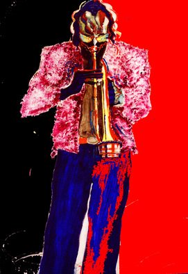 Barry Boobis; Miles Davis Painting Artw..., 2012, Original Mixed Media, 30 x 40 inches. Artwork description: 241  Miles Davis takes on American racism in this Assault on Satan political piece. .The energy from the horn is headed downward, to take on the forces that be. . and manifestations of red symbolizefire and brimstone ...