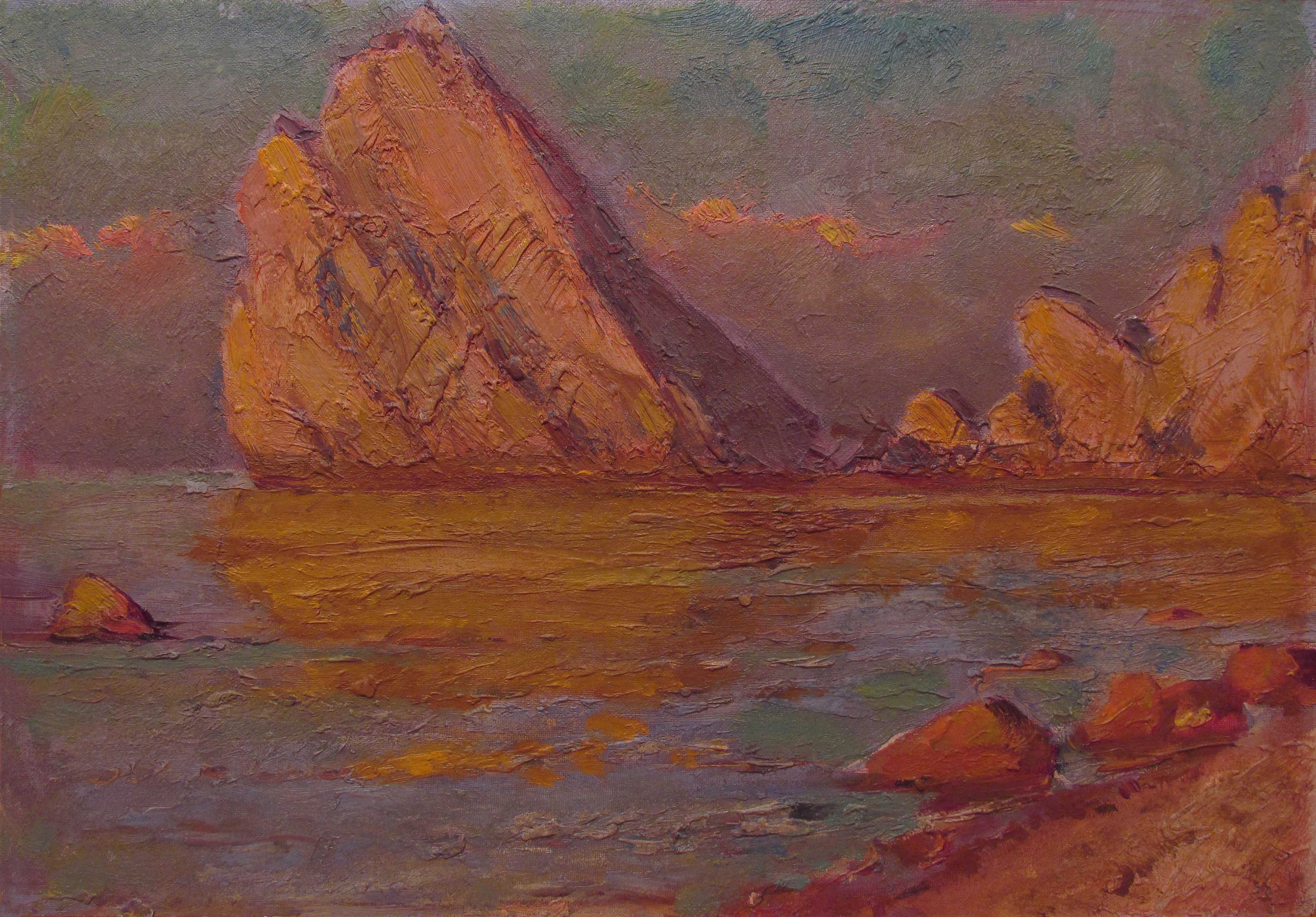 Sergey Belikov; Rock In The Sea, 1968, Original Painting Oil, 34 x 24 cm. Artwork description: 241 Original seascape on cardboard...