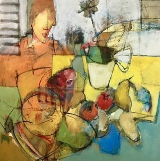 Arthur Bernard; Interior With Flower, 2016, Original Mixed Media, 31.5 x 31.5 inches. 