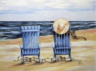 Ron Berry; Blue Chairs And A Hat, 2014, Original Drawing Pencil, 16 x 12 inches. 