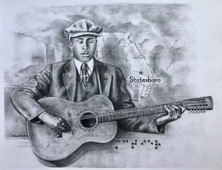 Bonie Bolen; Blind Willie Mctell, 2018, Original Drawing Pencil, 11 x 8.5 inches. Artwork description: 241 This is a print of the Georgia blues musician Blind Willie McTell.The braille says  McTier  his original last name....