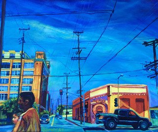 Bonnie Lambert; Change, 2015, Original Painting Oil, 24 x 20 inches. Artwork description: 241 The Arts District, downtown Los Angeles, before blocks are cleared and condos rise. ...