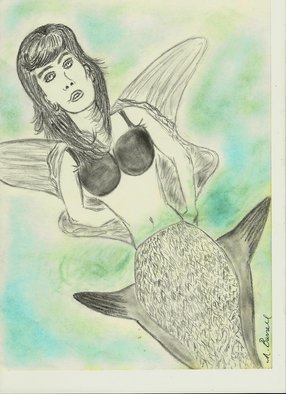 Nicole Burrell; Mermaid, 2012, Original Drawing Pencil, 216 x 279 mm. Artwork description: 241   A mermaid laying in the ocean just looking about. ...