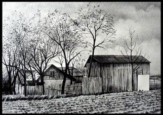 Calin Baban; The Barn, 2020, Original Drawing Graphite, 100 x 70 cm. Artwork description: 241 NATURE BEAUTY...