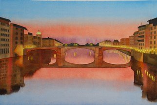 Carolyn Judge; Ponte Vecchio Bridge, Florence, 2010, Original Watercolor, 45 x 30 cm. Artwork description: 241   This photograph was taken by my husband on a trip we made to Italy.  Florence was our favorite city! ...