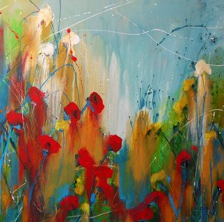 C.c. Opiela; After The Rain, 2009, Original Painting Acrylic, 54 x 54 inches. Artwork description: 241  Red, bright , fansyful, large,textured. ...