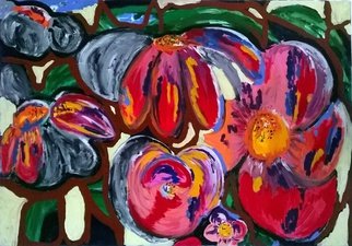 Celine Bron; FLOWERS, 2015, Original Painting Acrylic, 45.6 x 35.3 inches. Artwork description: 241  FLOWERS GREEN PINK RED ORANGE CELINEBRON ...