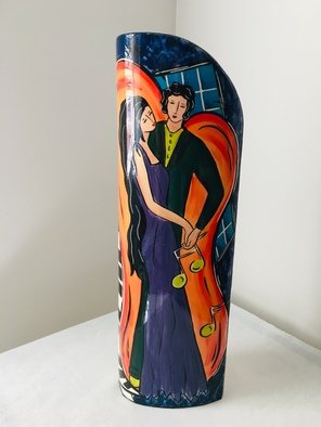 Claudia Beldent; Dancing With You, 2019, Original Ceramics, 7 x 22 inches. Artwork description: 241 SOLD - Claudia BeldentaEURtms One of a kind ceramic vase.  Colorful hand painted piece. ...