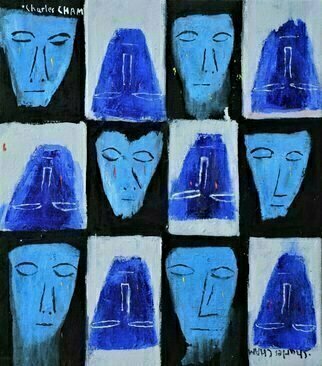 Charles Cham, '2562 BLUE AND BLUE', 2018, original Painting Oil, 38.3 x 43.3  cm. Artwork description: 2448 aEURoeI believe that drawing is thinking and painting is feeling.  Therefore, I draw what I think and paint what I feel. aEURoeCharles CHAM s works are based on the philosophy of Yin and Yang - the duality of life and the attraction of opposites.  The Yin and Yang ...