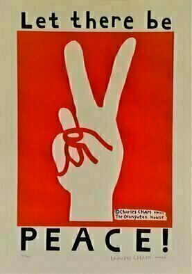 Charles Cham, 'P005 LET THERE BE PEACE', 2020, original Printmaking Serigraph, 29.7 x 42  cm. Artwork description: 2103 LET THERE BE PEACESilkscreen print on HahnemA1/4hle 190gsm acid free art paper.Paper size 42cm x 29. 7cm 16. 5in x 11. 7in.Image size 36. 5cm x 24cm 14. 4in x 9. 5in.Edition 40Signed, numbered and dated in pencil.Every print comes ...
