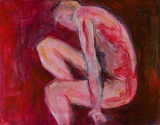 Caren Keyser, 'Contemplation', 2016, original Painting Acrylic, 11 x 14  x 0.1 cm. Artwork description: 2703  This red acrylic painting of a male nude captures a contemplative pose. ...