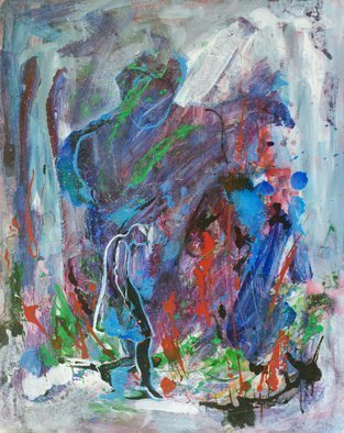 Caren Keyser, 'Dark Rain', 2016, original Painting Acrylic, 16 x 20  cm. Artwork description: 2307  A woman is struggling forward in the rain storm. Her hair is drenched and falling down. The thundercloud looms overhead ominously. The painting is acrylic on art board, a firm paper product. ...