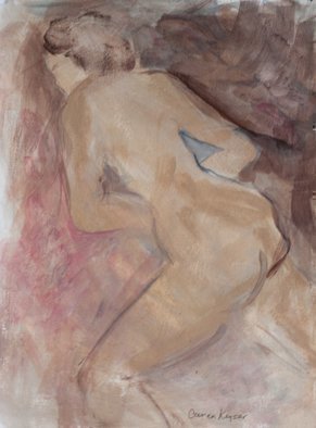 Caren Keyser, 'Fleeing Nude', 2015, original Painting Acrylic, 9 x 12  cm. Artwork description: 2703  Nude female figure appears to be fleeing. Neutral colors. Acrylic on Paper. ...