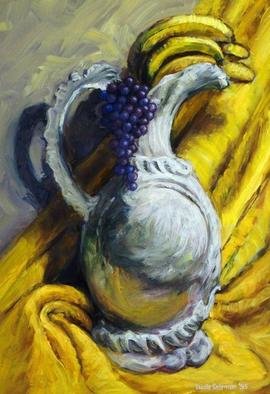 Lucille Coleman; Grapes Bananas Vase Still Life, 2003, Original Painting Oil, 12 x 17 inches. Artwork description: 241 Still Life of fruit in a vase with a sensuously cloth draped background in the artists signature painterly style.A(c) 2003 Lucille Coleman...