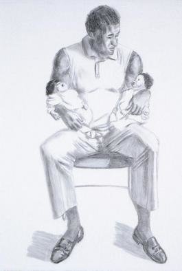 Lucille Coleman; Man And Two Babes, 2003, Original Drawing Pencil, 18 x 24 inches. Artwork description: 241 A(c) 2003 Lucille Coleman...