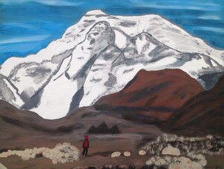 Lena Jones; Bear In The Mountan, 2015, Original Painting Acrylic, 11 x 14 inches. Artwork description: 241   Inspired by  beautifull mountainscapes and my long family line of mountain climbing i did this of Mount Everest. If you look closely you can spot the bear made as part of the mountain. Allot of meaning behind this painting! Done in acrylic on canvas ...