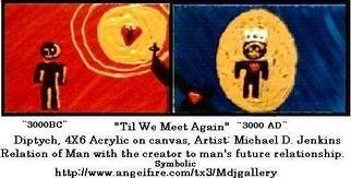 Michael Jenkins; 3000BC 3000AD, 2007, Original Painting Acrylic, 0.6 x 0.4 inches. Artwork description: 241  Story of the whole Bible in diptych. ...
