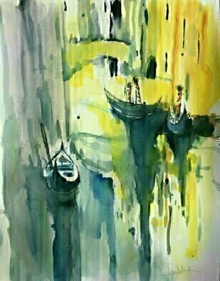Daniel Clarke, 'Gondola Shadows', 2021, original Watercolor, 16 x 20  x 0.1 inches. Artwork description: 1911 Oh Venice  Venice  when thy marble walls   Are level with the waters, there shall be   A cry of nations oaEURtmer thy sunken halls,   A loud lament along the sweeping sea aEURtm Many writers in the nineteenth century feared that the city of Venice, which had endured for ...