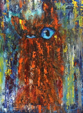 Dariusz Bernat; Stoned Cat Story, 2017, Original Painting Oil, 60 x 80 cm. Artwork description: 241 blue, story, weird, cat, abstract, orange, yellow, green, grey, black...