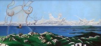Dave Martsolf, 'Feminine Landscape', 1979, original Painting Oil, 60 x 28  inches. Artwork description: 6267 Dreams of the feminine at a coastal viewpoint.  martsolf, surreal, surrealism, surrealistic, coast, ocean, figurative, woman, nude, landscape, sky...