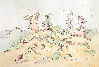 Dave Martsolf, 'My Guardians', 2009, original Watercolor, 10 x 7  inches. Artwork description: 6663  I often see them, appearing fleetingly in the moving grasses as the wind blows through them, someties rising above sand dunes or siiting calmly secluded in the dancing shadows in the woods on a sunny day.  I knew from the first exactly who they were and when ...