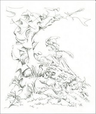 Dave Martsolf, 'On The Mountainside', 2008, original Drawing Pen, 8 x 9  inches. Artwork description: 7851  I see a tree trunk on the lower slopes of a mountain range. A perfect place to sit down and enjoy the day. ...