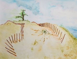 Dave Martsolf, 'Dune Fences', 2018, original Watercolor, 13.5 x 10.5  x 1 inches. Artwork description: 4683 This watercolor ships matted and shrink- wrapped to a size compatible with economical frames available at your local arts and crafts store. ...