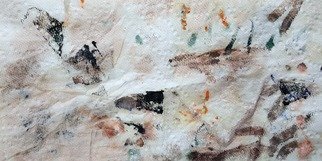 Dave Martsolf, 'Man Chased By Mountain Lion', 2018, original Photography Color, 8 x 4  inches. Artwork description: 5079 This is a photograph of oil paint in various mediums applied to an absorbent paper towel.  My abstracts often remind me of recognizable shapes.  In this case I was reminded of ancient cave paintings.  I saw a man as a black stick figure on the left being ...
