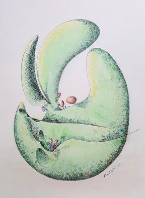 Dave Martsolf, 'Sprout', 2018, original Drawing Pencil, 7 x 10  inches. Artwork description: 4683 Sprout is an abstract of a species of flora in the process of regenerating itself through the process of sprouting new growth from a reproductive central point.  The original ink drawing was completed in 2002 and then pencil hand- colored in 2018.  The drawing features small blue ...