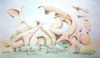 Dave Martsolf, 'The Living Planet', 2018, original Drawing Pencil, 10 x 6  inches. Artwork description: 5079 The Living Planet is an ink drawing from 2002 that was hand- colored with colored pencil in 2018.  The organic monumental rock sculpture rises from a wooded semi- arid mountainous region.  The sculpture is alive with two beings observing the local environment.  Mother Nature is always watching ...