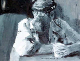 David Rocky Aguirre; Coffee Drinker, 2007, Original Painting Oil, 12 x 9 inches. Artwork description: 241  Coffee drinker with hat in deep thought. ...