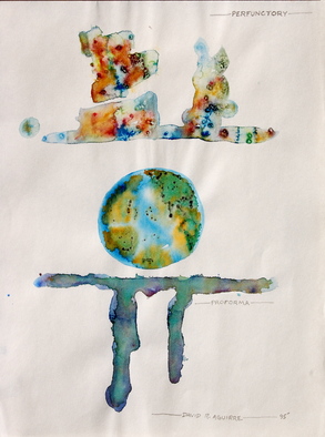 David Rocky Aguirre; Earth In Vise, 1995, Original Watercolor, 9 x 12 inches. Artwork description: 241 Earth in vise - perfunctory- performa.  Watercolor on lightweight paper.  This was not started with an image in mind, I was just playing with salt kernels in paints. ...