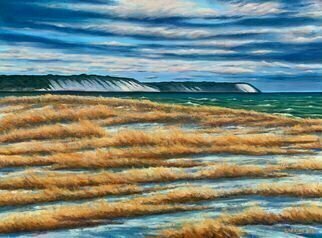 David Larkins; Lake Michigan Cold Front, 2020, Original Painting Oil, 24 x 18 inches. Artwork description: 241 Snow squalls pass and the brisk cold air advances from the northwest across thr big lake.Capturing the cold clean atmosphere was my goal when I painted this amazing scene in Elberta, Michigan. ...