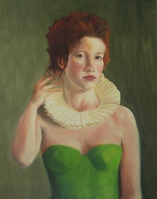 Dana Dabagia; The Green Dress, 2011, Original Painting Oil, 24 x 30 inches. Artwork description: 241  A Modern Elizabethan Woman.On Gallery Wrap Canvas     ...
