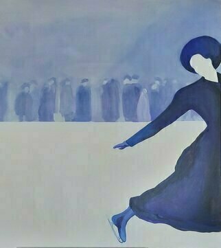 Denise Dalzell; Arabesque, 2023, Original Painting Acrylic, 36 x 36 inches. Artwork description: 241 An absrtact monochromatic portrait of an ice skater from the 1920s...