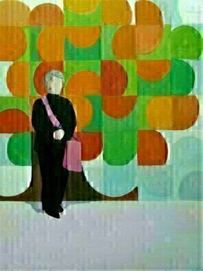 Denise Dalzell; Docent, 2023, Original Painting Acrylic, 12 x 16 inches. Artwork description: 241 A portrait inspired by a visit to a London museum,  Winter 2023. ...