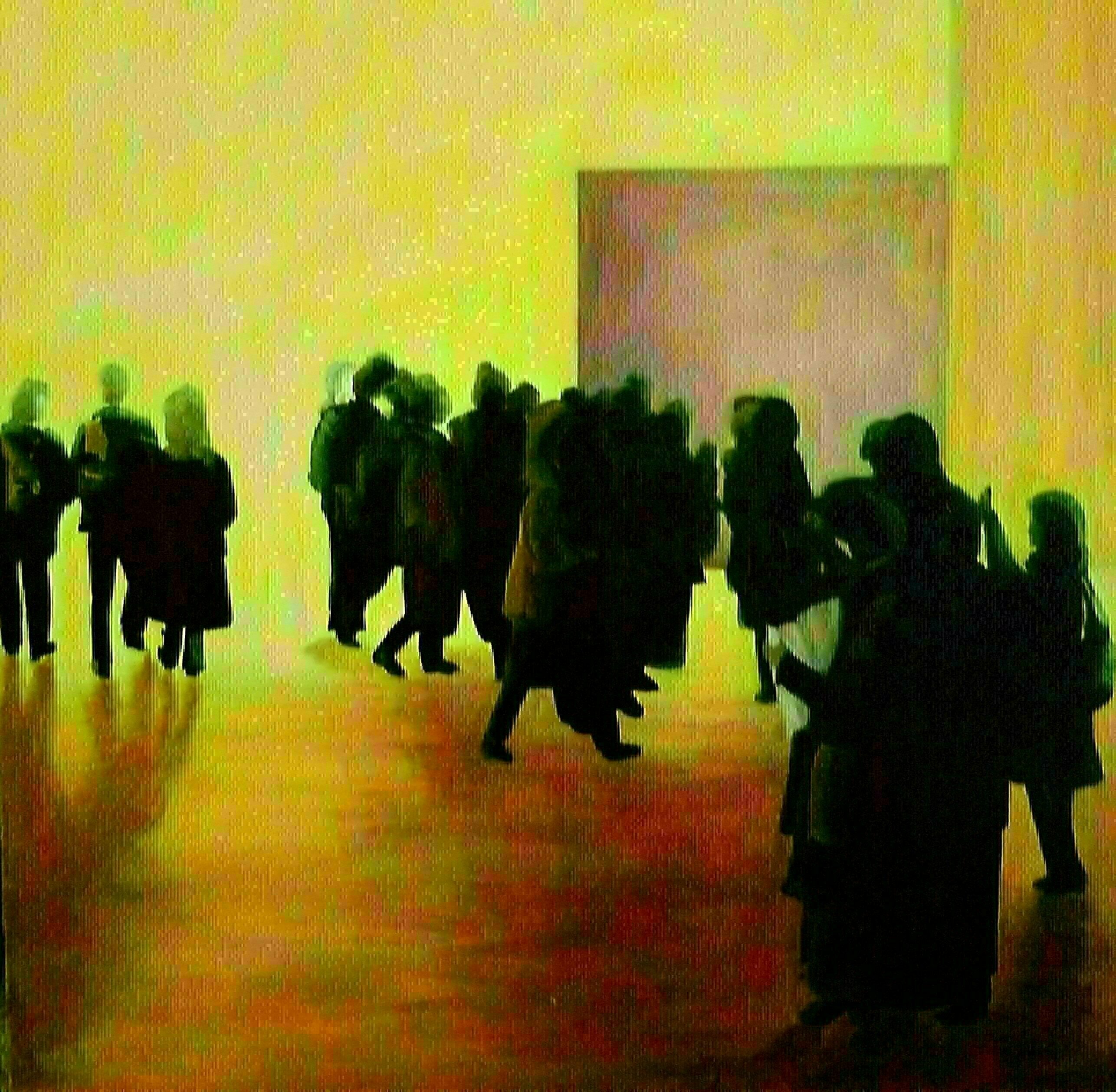Denise Dalzell, 'Linger', 2021, original Painting Acrylic, 24 x 24  x 1 inches. Artwork description: 2703 Museum visitors lingering to visit after viewing an exhibit, London 2019. ...