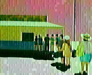 Denise Dalzell, 'Under A Pink Summer Sky', 2022, original Painting Acrylic, 24 x 12  x 1 inches. Artwork description: 2307 A memory from a lunch at the beach, Narragansett, Rhode Island, Summer 2019. ...