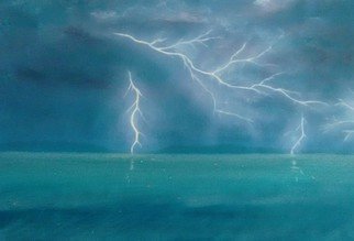 Denise Seyhun, 'Lightning', 2016, original Painting Oil, 24 x 18  x 2 inches. Artwork description: 1911  Seascape, weather, lightning, ocean    ...