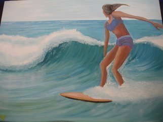 Denise Seyhun, 'Surfer Girl', 2015, original Painting Oil, 24 x 18  x 2 inches. Artwork description: 2307  Surfer, surfing, seascape, wave, ocean, nature, figure...
