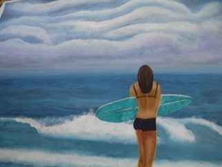 Denise Seyhun, 'WANNA SURF', 2015, original Painting Acrylic, 24 x 18  x 1 inches. Artwork description: 1911  Seascape, wave, ocean, nature, water, the sea, waterfront, surfer, surfing...