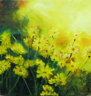 Debra Knecht; Sunlit Daisies, 2014, Original Painting Acrylic, 16 x 16 inches. Artwork description: 241  Daisies, Yellow, Green, Sunlight  ...